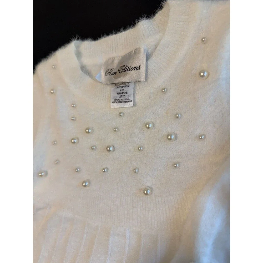 NWT Rare Editions Girls 2T White Pearl Embellished Eyelash Knit Sweater Dress